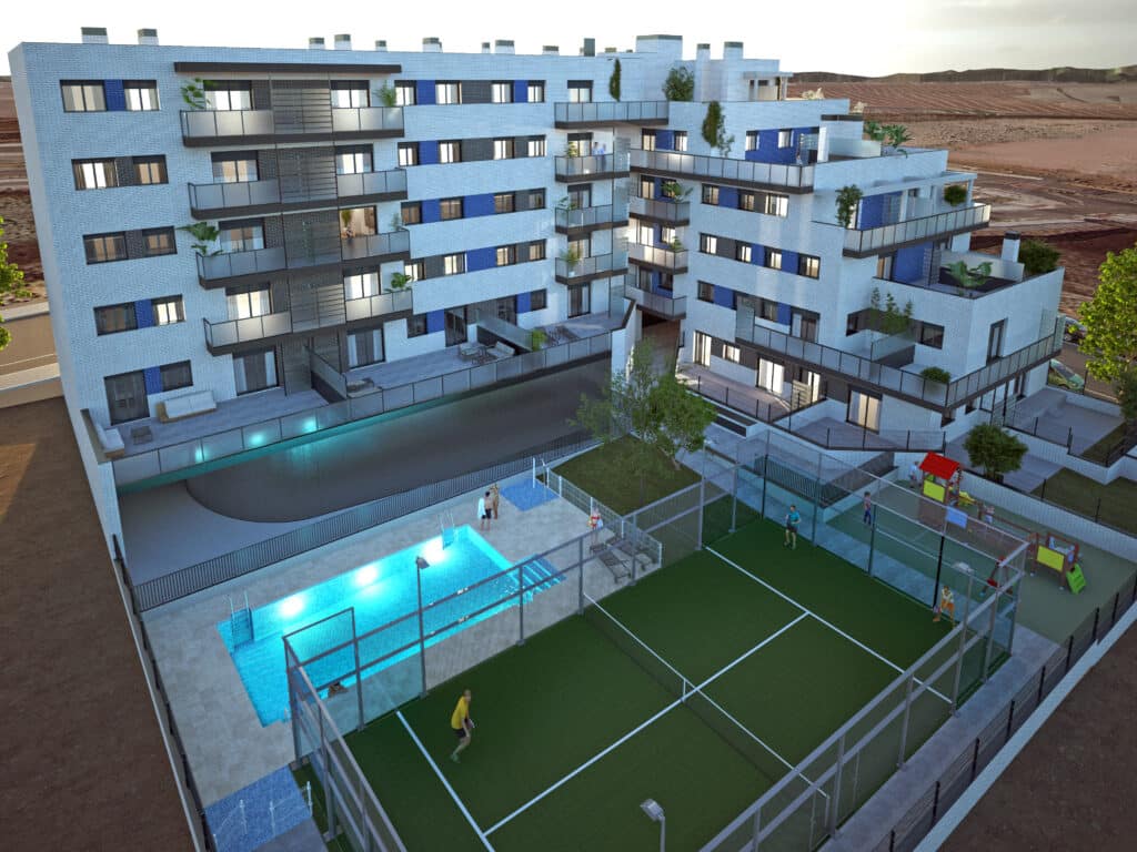 Imagen piloto del Residencial Campoamor y poder invertir en vivienda para alquilar con grandes bajos con jardín
