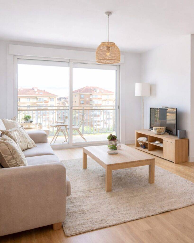 Interior de una vivienda luminosa y bien distribuida, con entrada de luz natural y una sensación clara de amplitud y confort. La imagen ayuda a entender la importancia de aspectos que solo se perciben al visitar el inmueble: la orientación, la ventilación, la calidad de los materiales y la sensación real del espacio, más allá de lo que muestran las fotografías.